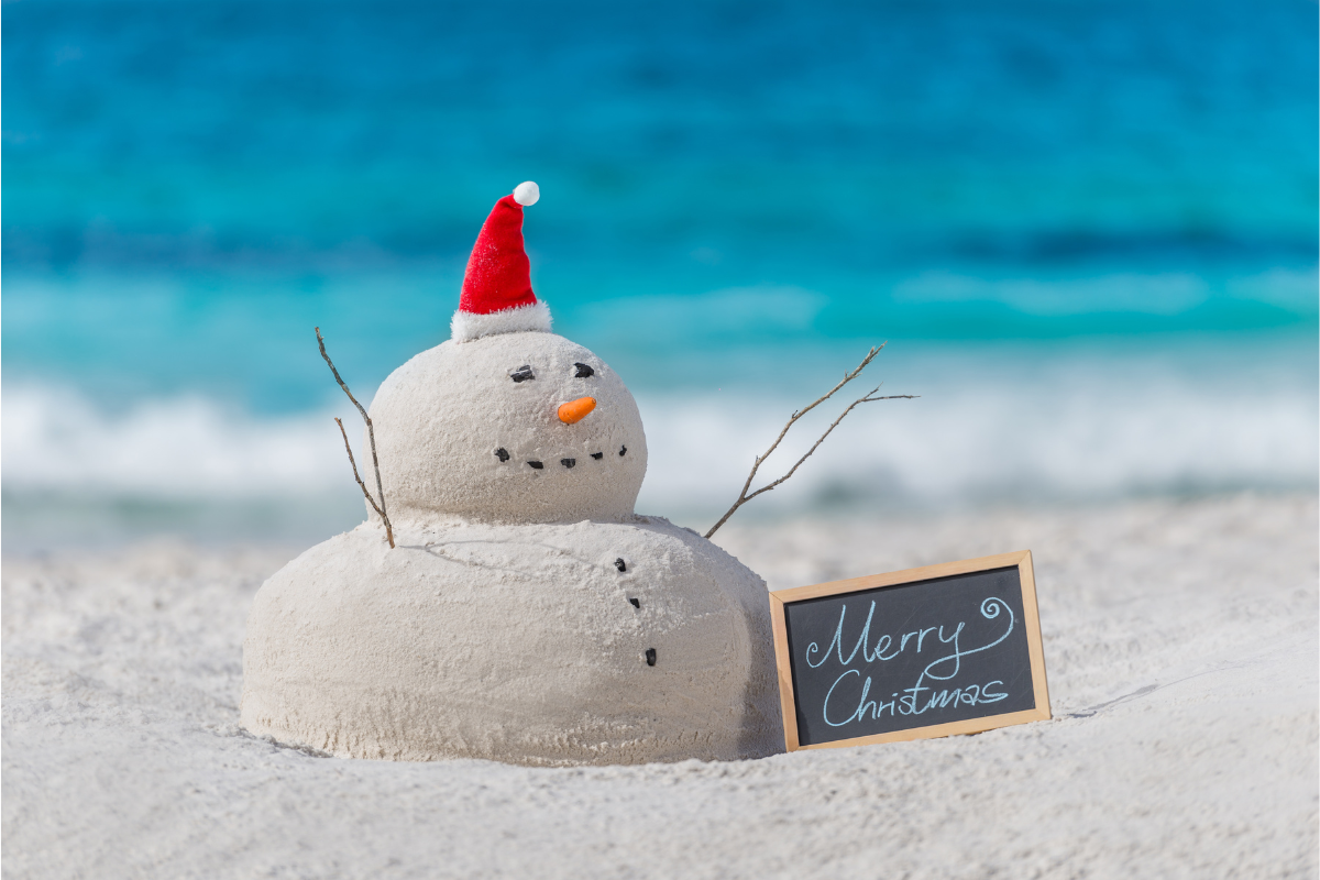 vacances de noel bonhomme de neige sur plage
